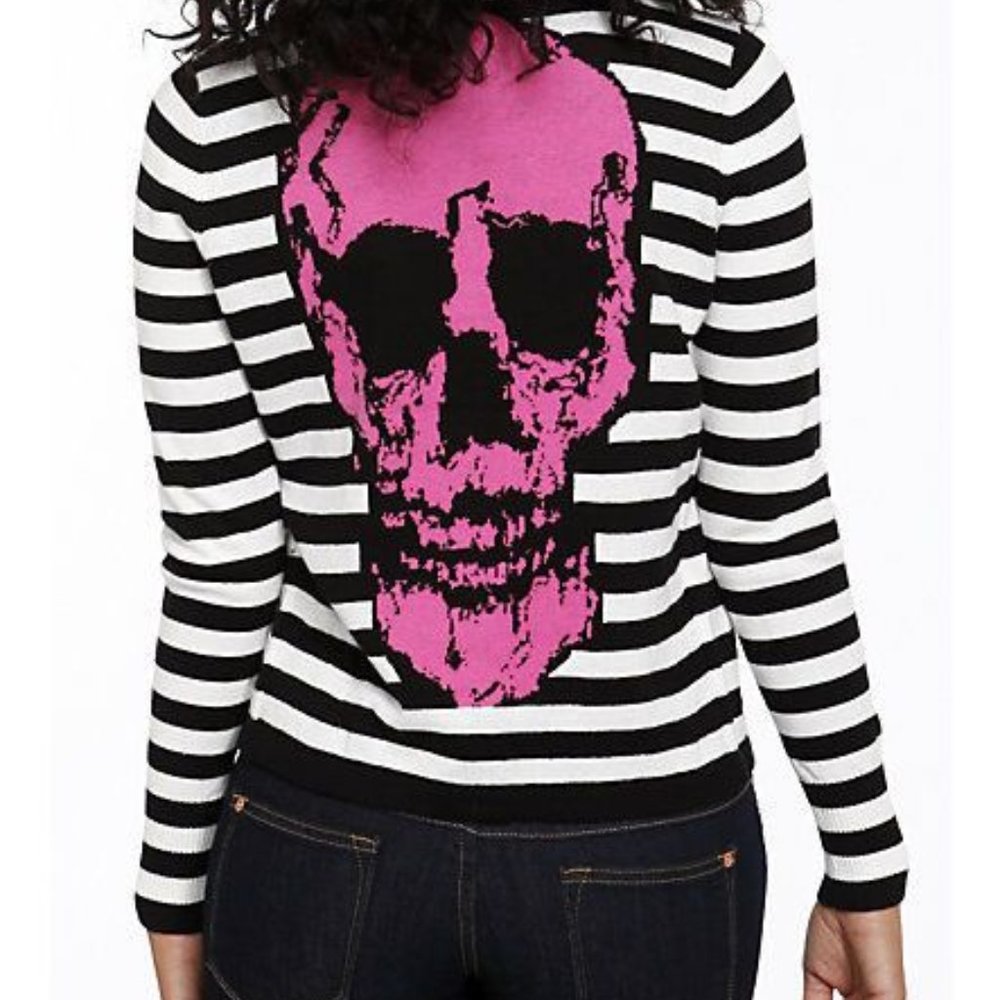 Too Fast Clothing Striped Skull Cardigan